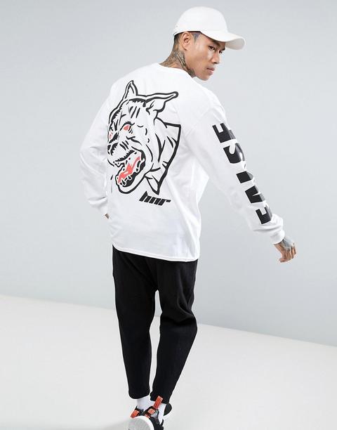 "honour - Maglia A Maniche Lunghe Con Stampa Sul Retro E Scritta "false" - Bianco