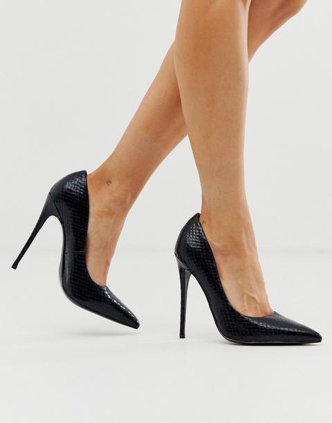 Asos Design Penelope Stiletto Court Shoes In Black Snake