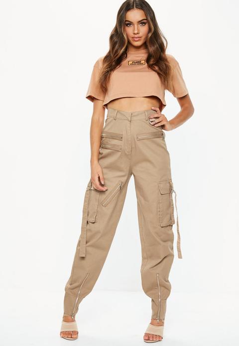 Fanny Lyckman X Missguided Camel Cargo Zip Utility Trousers, Brown