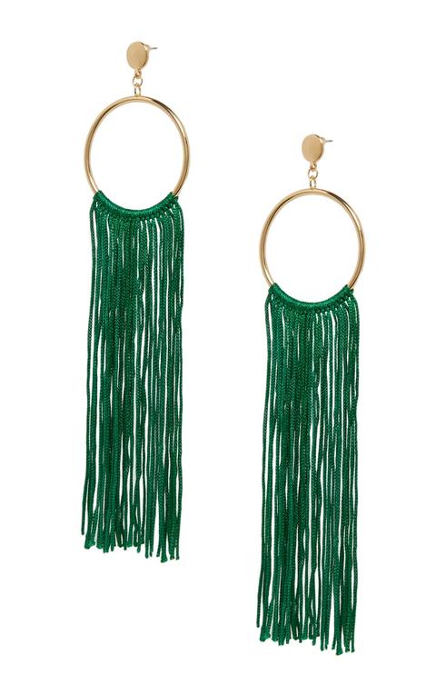 Green Tassel Hoop Earring