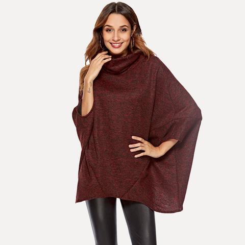 Maglione Poncho Con Collo Alto