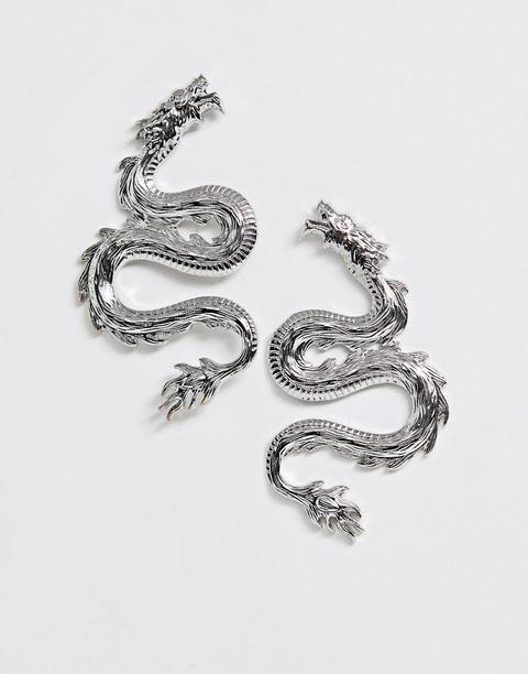 Asos Design Earrings In Dragon Design In Silver Tone