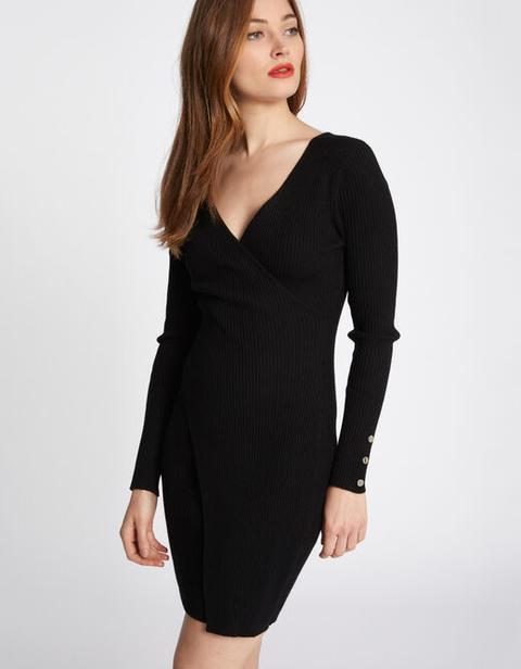 Vestido De Punto Entallado Asimétrico Negro Mujer