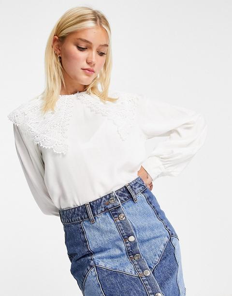 Jdy Lace Prairie Collar Shirt In White