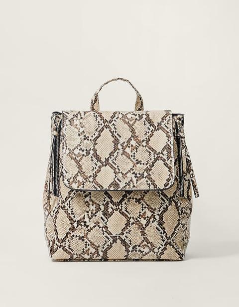 Snakeskin Backpack With Zips In Beige
