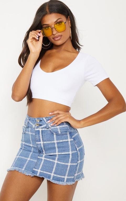 Maya Jama White Plunge Neck Crop T Shirt