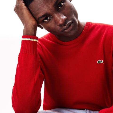 Pull Col Rond En Coton Uni Avec Détails Contrastés
