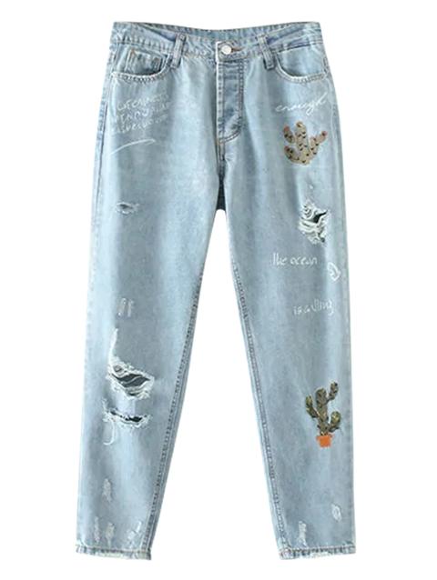 Cereus Embroidered Ripped Jeans