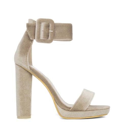 Eryn - Nude Velvet Block Heels