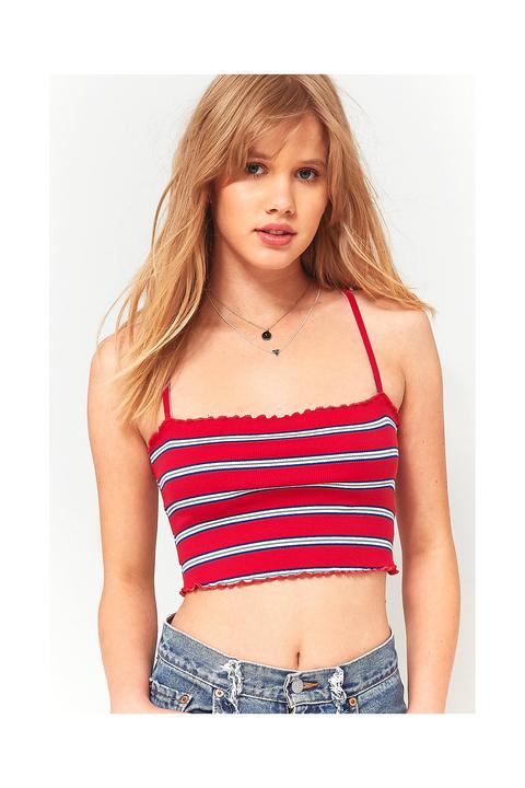 Pins & Needles Red Striped Cropped Square Neck Cami, Red