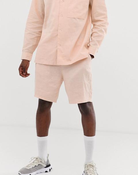 Asos White Co-ord Boxy Shorts In 100% Hemp-pink