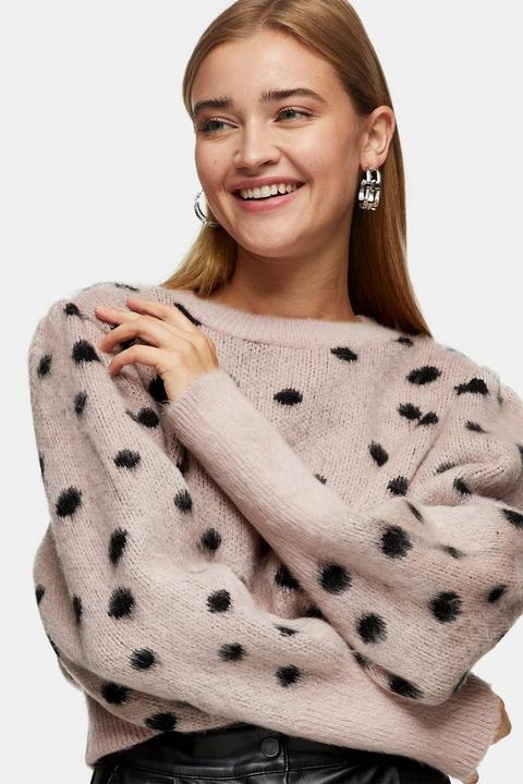 Pink And Black Spot Knitted Jumper