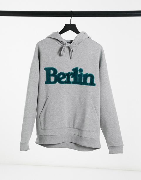 Sudadera Extragrande Con Capucha Y Texto Estampado 'berlin' De Pana En El Pecho De Asos Design-gris