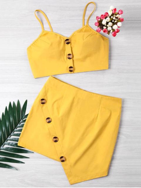 Conjunto De Falda Corta Y Mini Con Botones