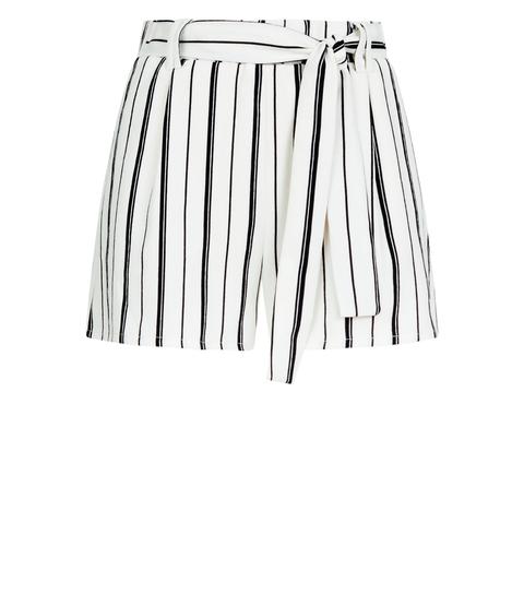 White Stripe High Tie Waist Shorts New Look