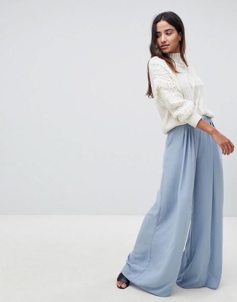 Asos Design Multi Pleat Palazzo Pant - Duck Egg Blue