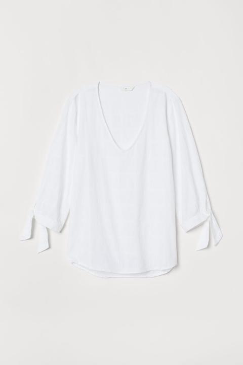 Blusa Con Escote De Pico - Blanco