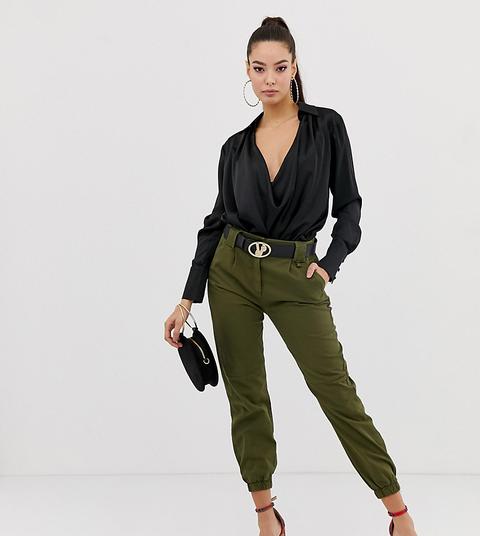 Missguided - Blouse Froncée En Satin Avec Décolleté Plongeant - Noir