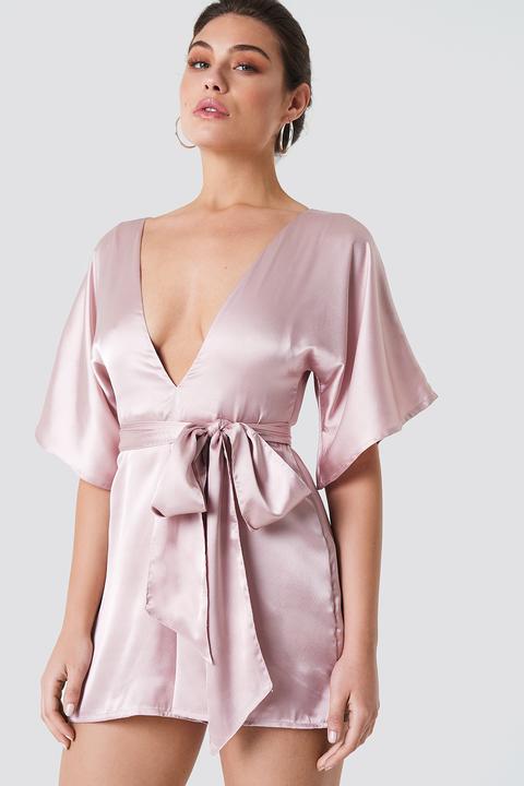 Na-kd Party Deep V-neck Silky Playsuit - Pink