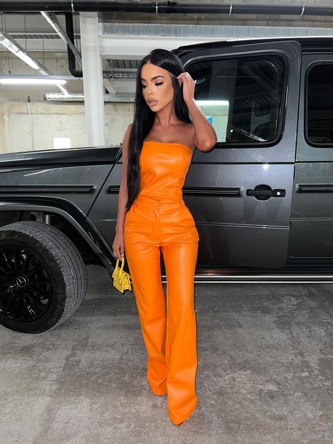 Becca Vegan Leather Trousers - Orange