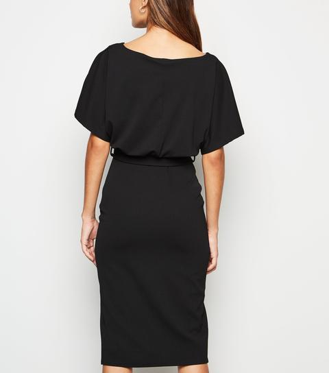 black batwing belted dress