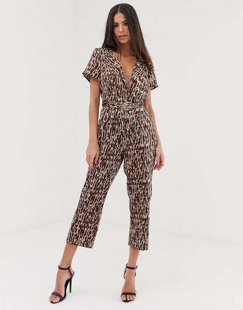 Unique21 - Tuta Jumpsuit Sartoriale Animalier - Marrone