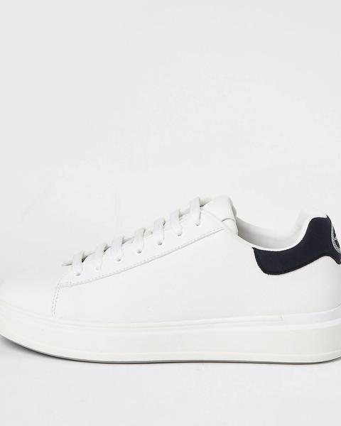 White Textured Lace-up Wedge Sole Trainers