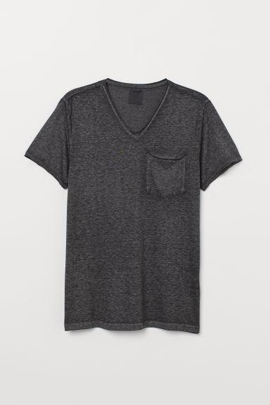 H & M - T-shirt Con Scollo A V - Nero