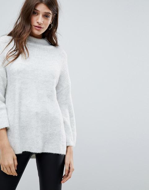 Jdy Highneck Pullover Ribbed Knit - White Melange