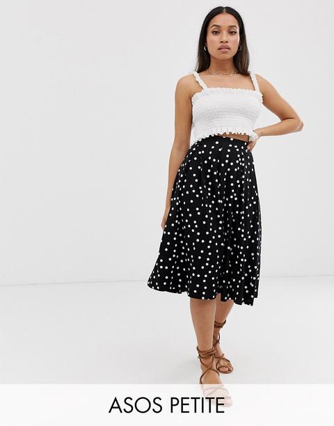 Asos Design Petite - Gonna Midi Con Pieghe A Cannoncino A Pois - Multicolore