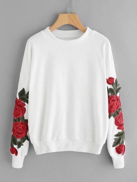 rose embroidered applique sweatshirt