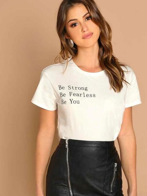 Camiseta Con Estampado De Letra De Manga De Doblez