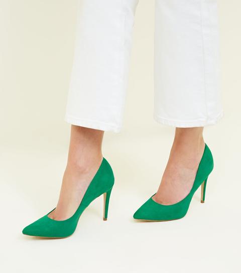 Green Suedette Stiletto Heel Pointed Courts New Look