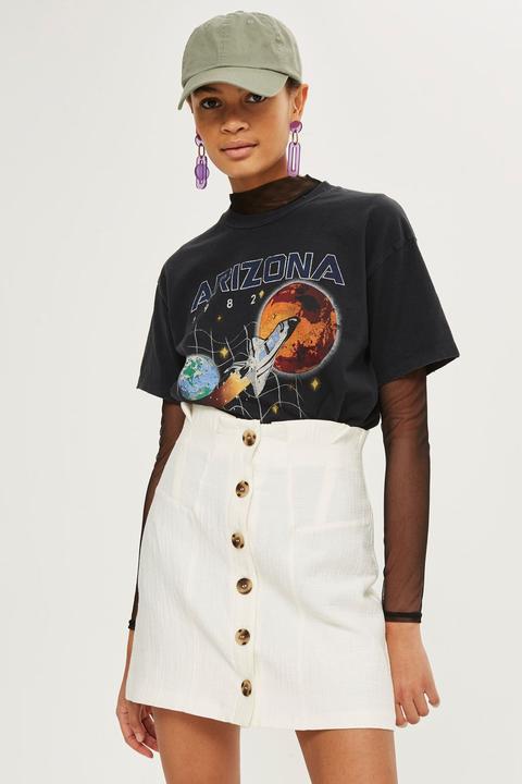 Cotton Button Through Mini Skirt