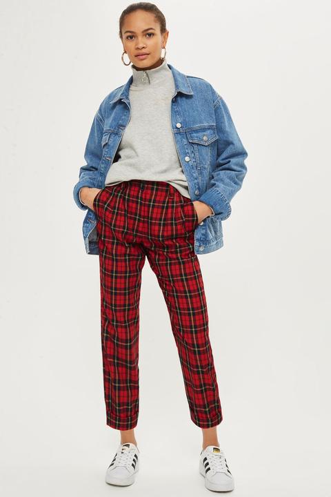 Womens Petite Tartan Checked Peg Trousers - Red, Red