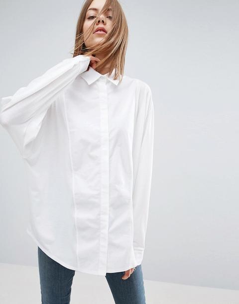 Asos White - Camicia Oversize In Jersey Con Pannello In Popeline A Contrasto - Bianco