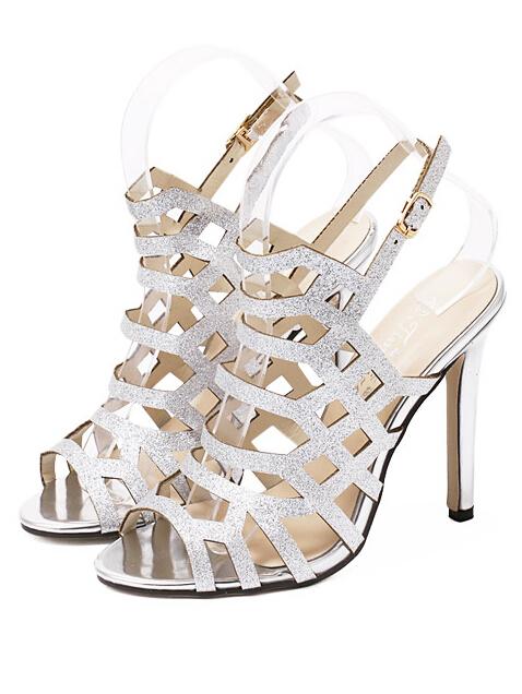 Cutout Peep Toe Silver High Heel Sandals