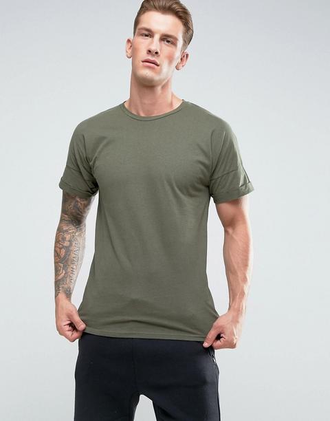 Camiseta Larga En Verde Caqui De Pull&bear