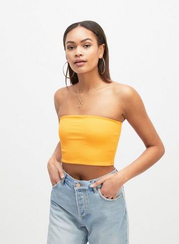 Womens Orange Textured Bandeau Top, Orange