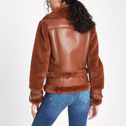 River island tan hot sale aviator jacket