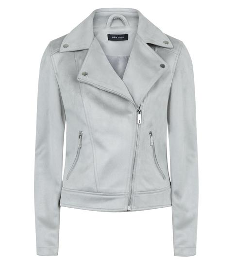 Grey Suedette Biker Jacket New Look