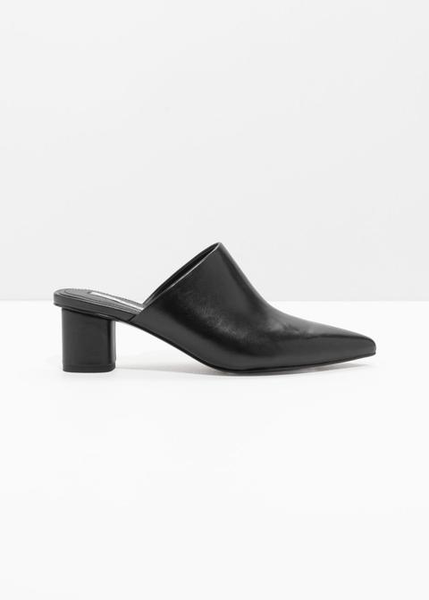 Pointed Block Heel Mules