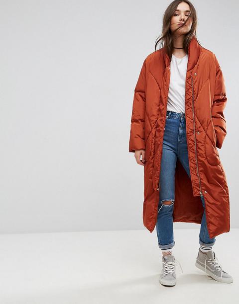 Asos - Doudoune Longue Avec Moufles Amovibles - Rouge