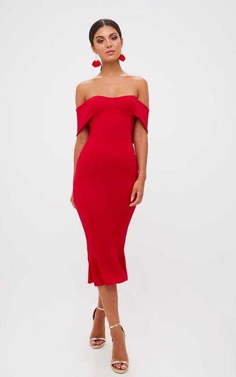 red bardot midi dress