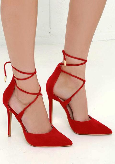 Scarpe Punto A Punta Di Punta A Cinghia Stiletto A Tacco Alto Rosso