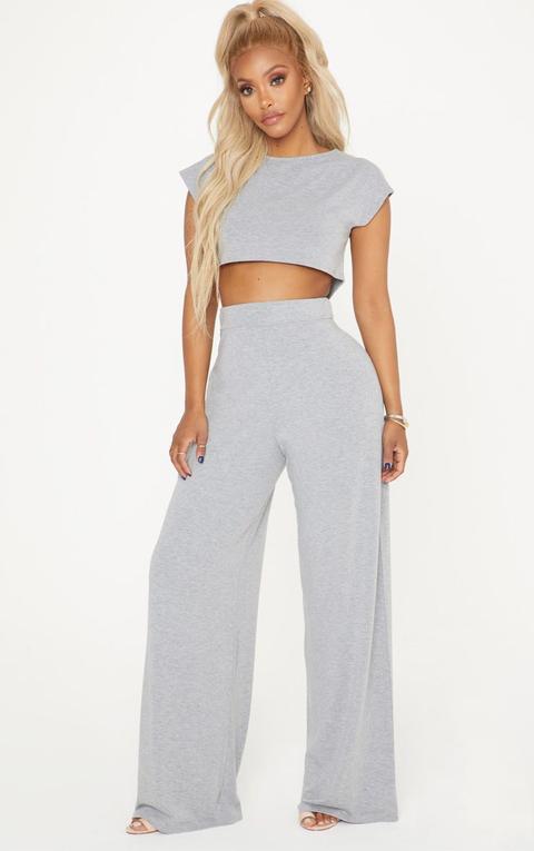 Shape Grey Marl Jersey Wide Leg Trouser, Grey