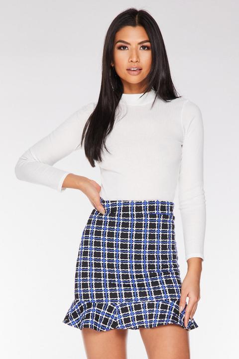 Royal Blue Black And White Check Frill Hem Skirt from Quiz on 21