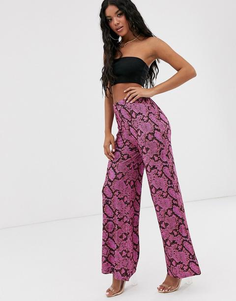 Asos Design - Pantaloni Con Fondo Ampio E Vivace Stampa Pitonata - Multicolore