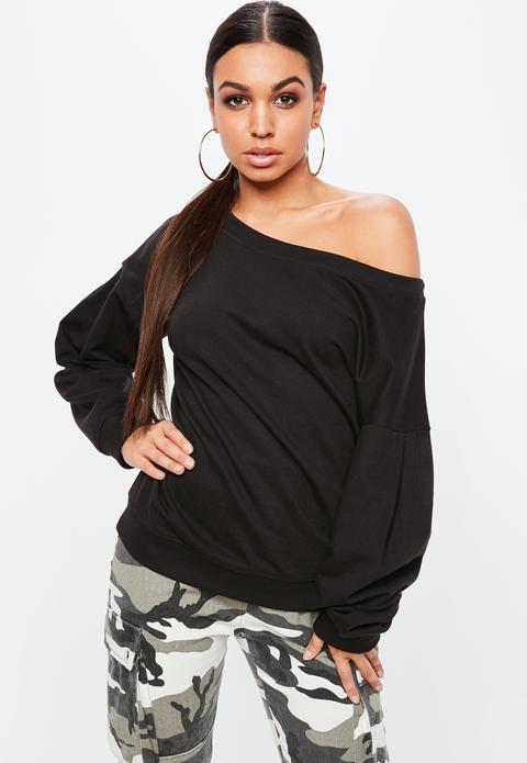 Black Off Shoulder Sleeve Detail Sweatshirt