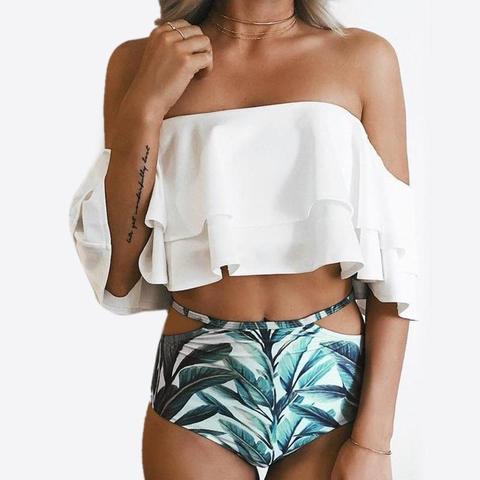 Bikini Kayla A Fascia Tropical E Slip A Vita Alta Con Laccetti